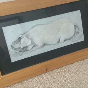 Framed Pig Sketch Art in Wooden Frame